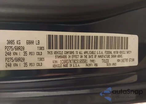 2012 Ram 1500 St from USA, damaged, VIN 1C6RD7KT8CS165581